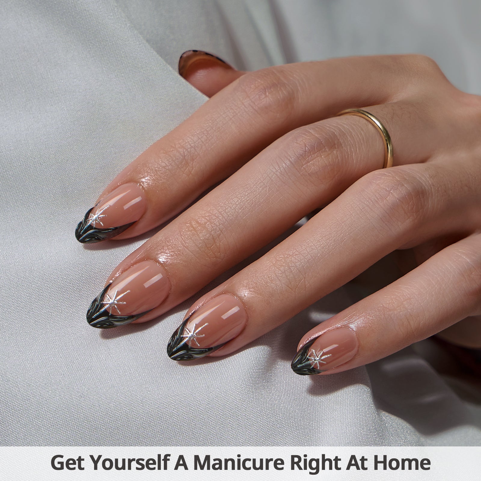 Midnight Spark Almond Nails-XCOATPRESS
