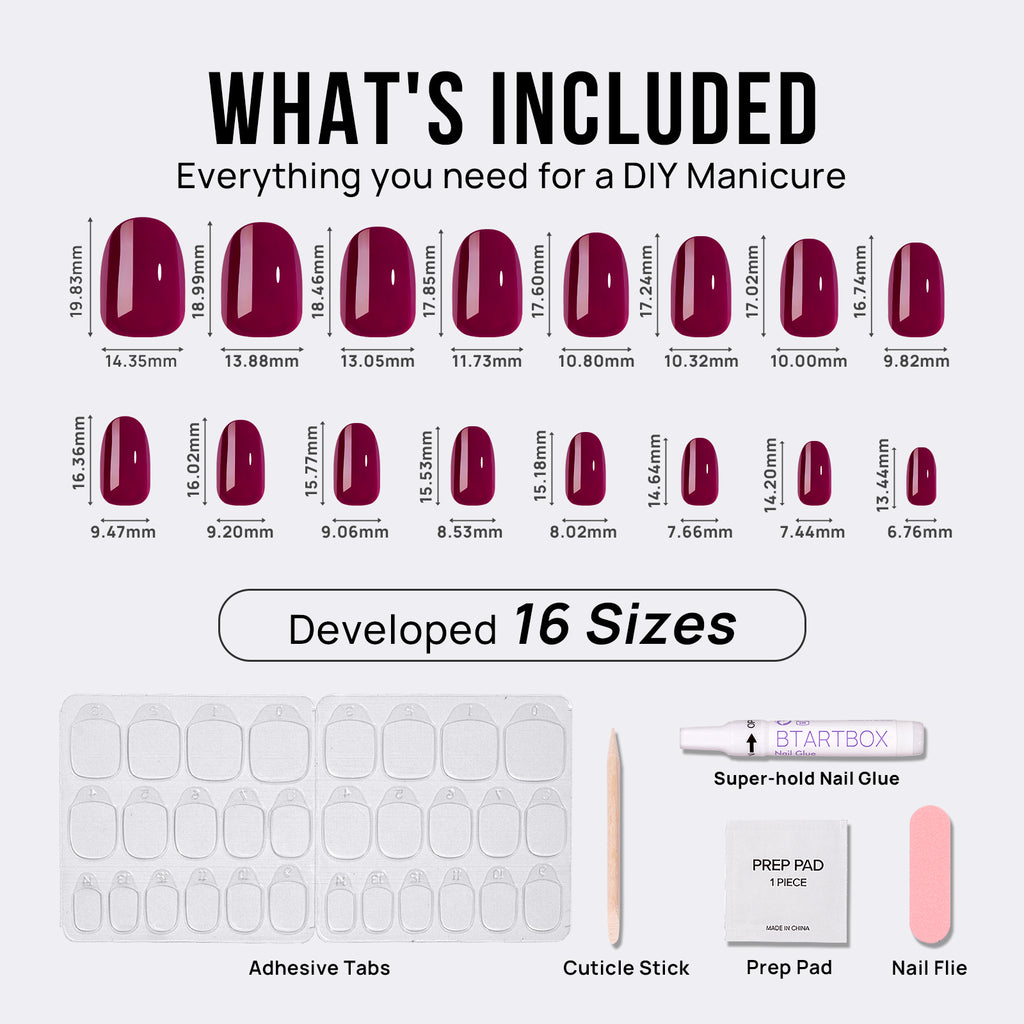Druvröd Oval Nagel – Mjuk Gel Press-on